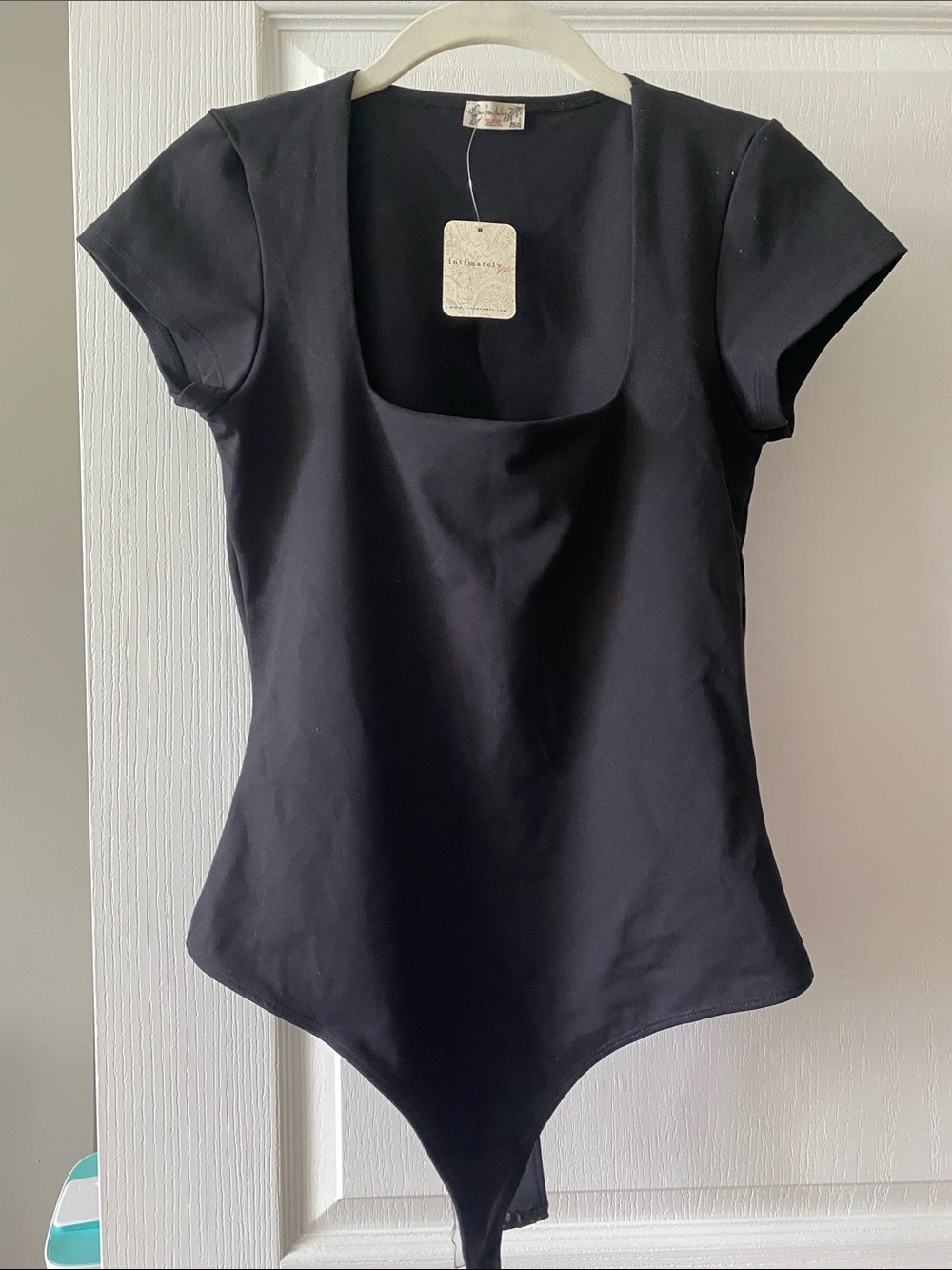 Free People Black Square Neck Short Sleeve Bodysuit